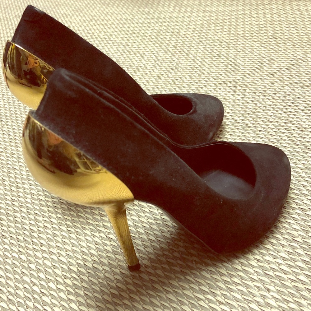 Black velvet gold heeled Giuseppe Zanotti pumps